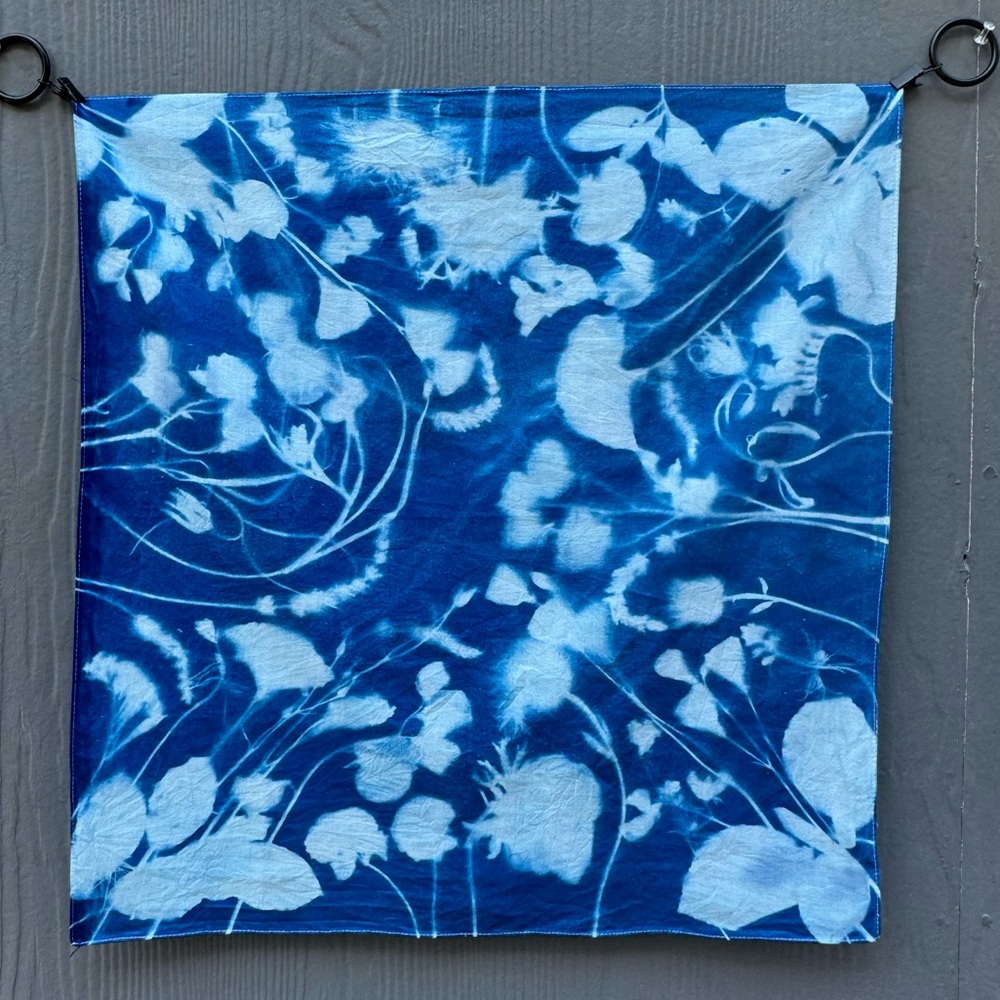 Handmade Cyanotype Floral Printed Bandana